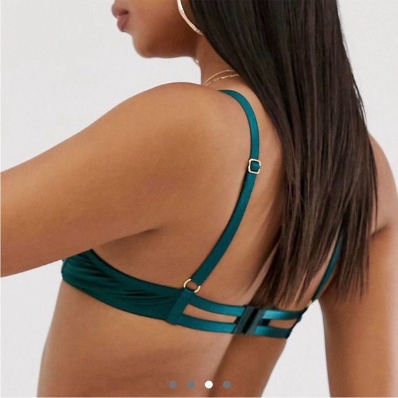 NWOT ASOS Clio emerald green underwire padded bra with satin & lace trim US 32C - Picture 3 of 4